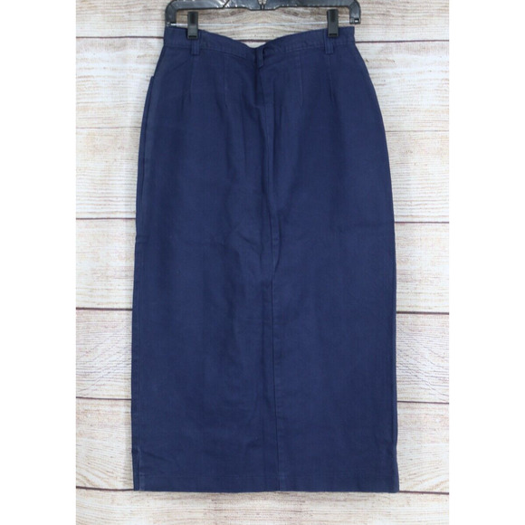 VINTAGE ICC Ivory Clothing Co Womens Sz 10 Straight Midi Canvas Skirt Navy Blue - Picture 5 of 6